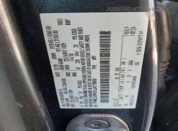 1FMCU0F61LUC75852 2020 FORD ESCAPE Gray Vista de la etiqueta del VIN