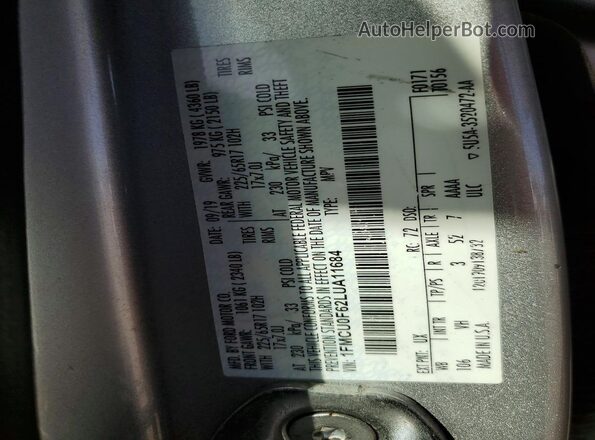 1FMCU0F62LUA11684 2020 FORD ESCAPE Silver 
