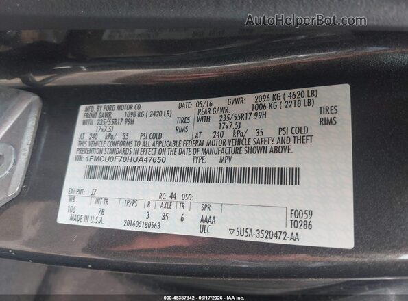 1FMCU0F70HUA47650 2017 FORD ESCAPE Gray Widok komory silnika