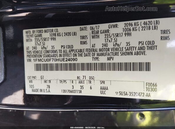 1FMCU0F70HUE24090 2017 FORD ESCAPE Black Vista del compartimento del motor