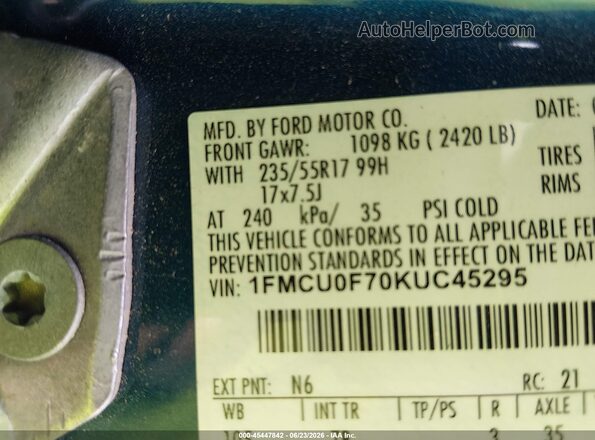 1FMCU0F70KUC45295 2019 FORD ESCAPE Blue Շարժիչի բաժամունքի տեսք