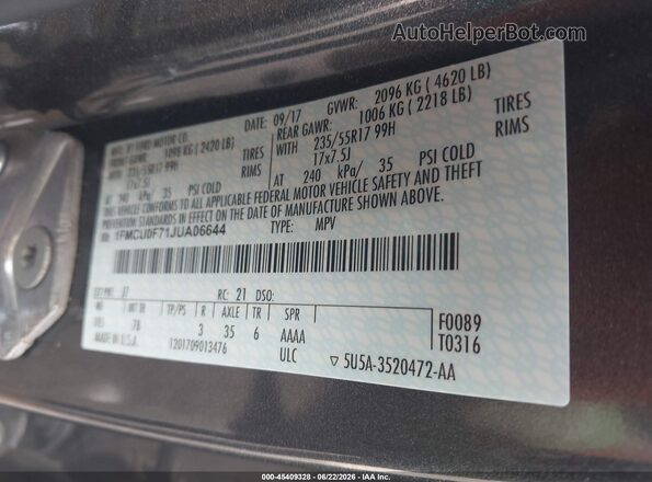 1FMCU0F71JUA06644 2018 FORD ESCAPE Черный Вид подкапотного пространства