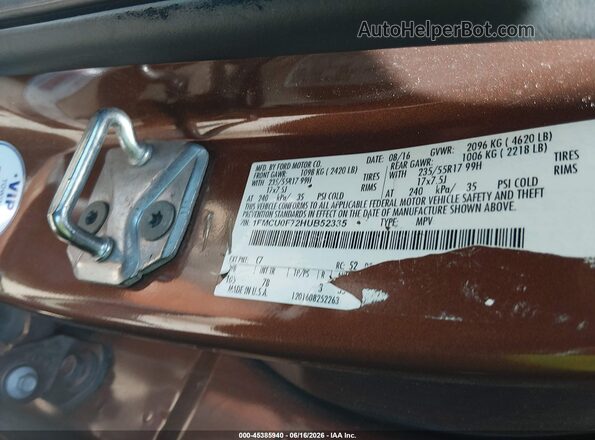 1FMCU0F72HUB52335 2017 FORD ESCAPE Brown Вид підкапотного простору