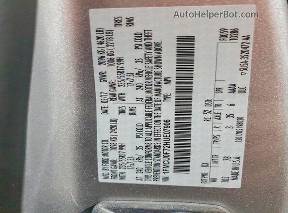 1FMCU0F72HUE07906 2017 FORD ESCAPE Silver 