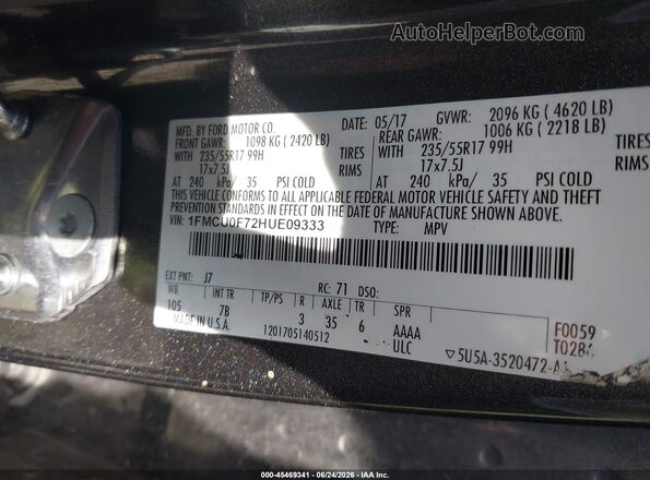1FMCU0F72HUE09333 2017 FORD ESCAPE Gray ძრავის განყოფილების ხედი