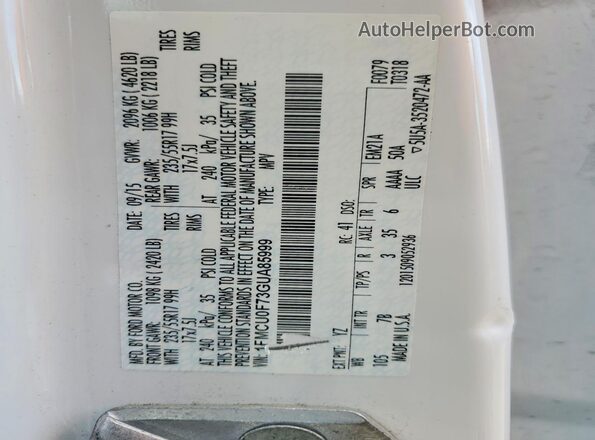 1FMCU0F73GUA85999 2016 FORD ESCAPE White Engine compartment view