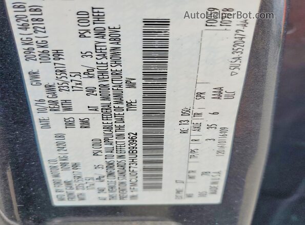 1FMCU0F73HUB93962 2017 FORD ESCAPE Charcoal VIN კოდის სტიკერის ხედი