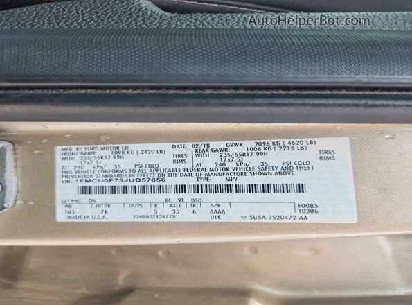 1FMCU0F73JUB57856 2018 FORD ESCAPE Tan Սալոնի 360 աստիճան տեսք