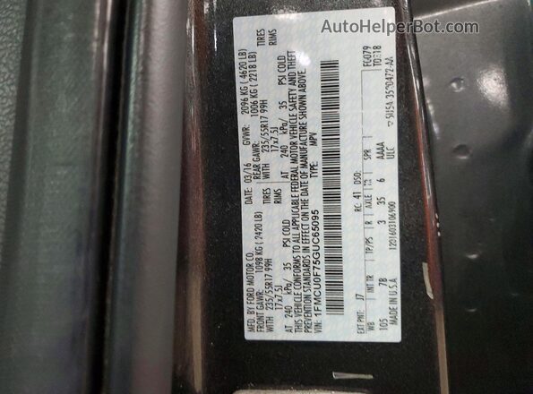 1FMCU0F75GUC65095 2016 FORD ESCAPE Gray 