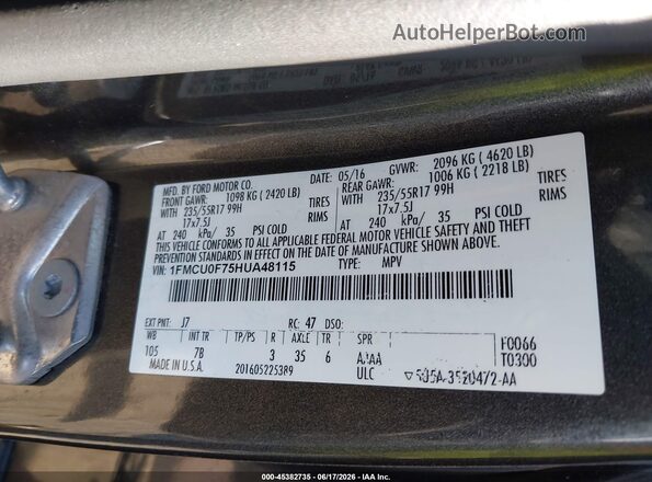 1FMCU0F75HUA48115 2017 FORD ESCAPE Gray Vista del compartimento del motor