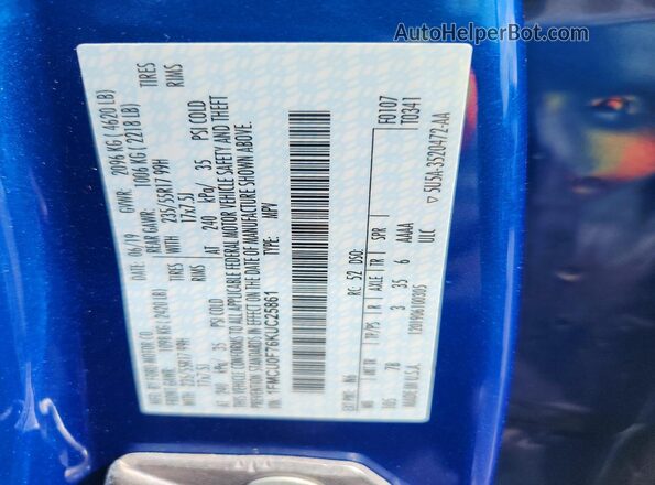 1FMCU0F76KUC25861 2019 FORD ESCAPE Синий Вид наклейки с VIN-кодом