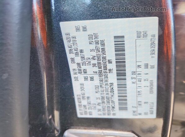 1FMCU0F77KUB84768 2019 FORD ESCAPE Charcoal VIN კოდის სტიკერის ხედი