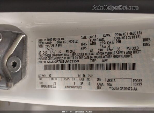 1FMCU0F78GUA53159 2016 FORD ESCAPE White Widok komory silnika