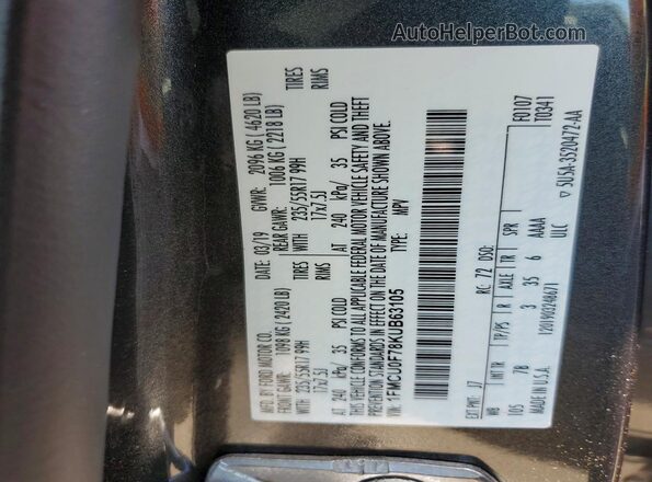 1FMCU0F78KUB63105 2019 FORD ESCAPE Gray 