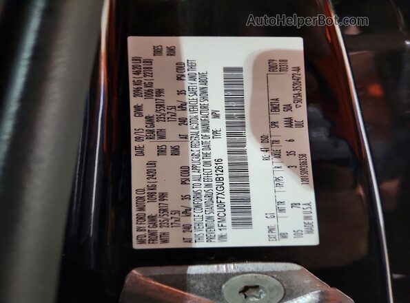 1FMCU0F7XGUB12616 2016 FORD ESCAPE Black VIN sticker view