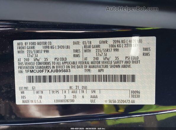 1FMCU0F7XJUB95603 2018 FORD ESCAPE Black Շարժիչի բաժամունքի տեսք