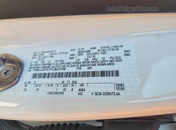 1FMCU0FN1PUB23759 2023 FORD ESCAPE White Vista del compartimento del motor
