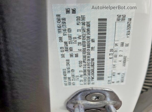 1FMCU0G60LUB22166 2020 FORD ESCAPE White 