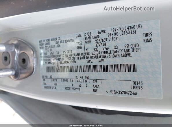 1FMCU0G64LUC63659 2020 FORD ESCAPE Белый Вид подкапотного пространства