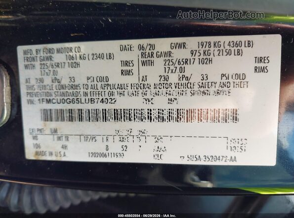 1FMCU0G65LUB74022 2020 FORD ESCAPE Черный Вид подкапотного пространства