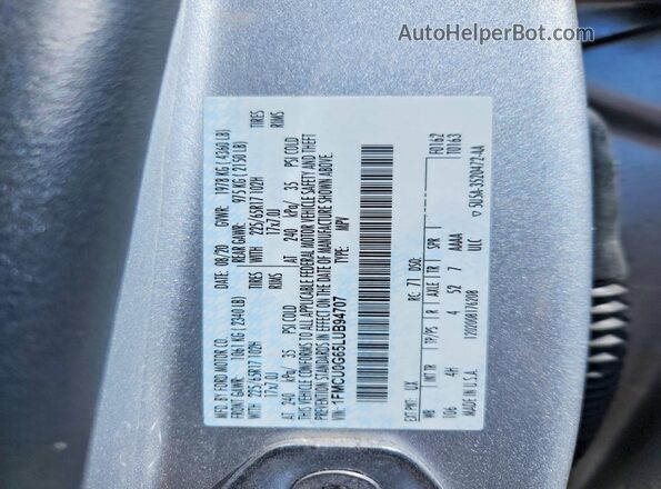 1FMCU0G65LUB94707 2020 FORD ESCAPE Silver Вид наклейки з VIN-кодом