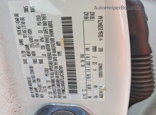 1FMCU0G67LUC50761 2020 FORD ESCAPE White VIN sticker view