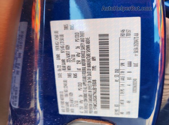 1FMCU0G67NUB15508 2022 FORD ESCAPE Blue Engine compartment view