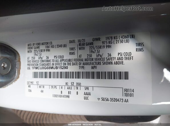 1FMCU0G68MUB15290 2021 FORD ESCAPE Белый Вид подкапотного пространства