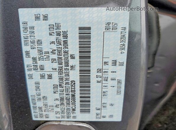 1FMCU0G68MUB33529 2021 FORD ESCAPE Gray VIN sticker view