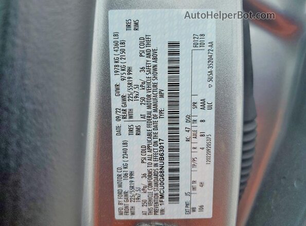 1FMCU0G68NUB63017 2022 FORD ESCAPE Silver Панорамний вид салону 360°
