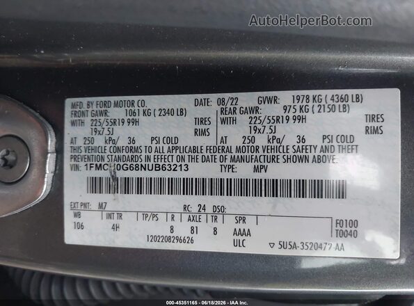 1FMCU0G68NUB63213 2022 FORD ESCAPE Серый Вид подкапотного пространства