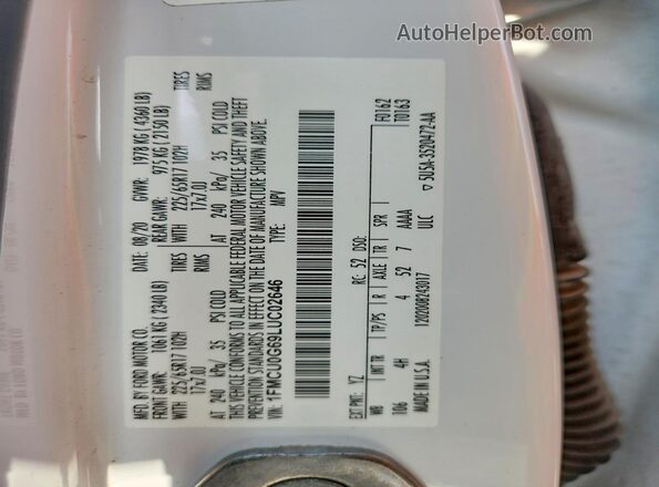 1FMCU0G69LUC02646 2020 FORD ESCAPE White 360 interior view