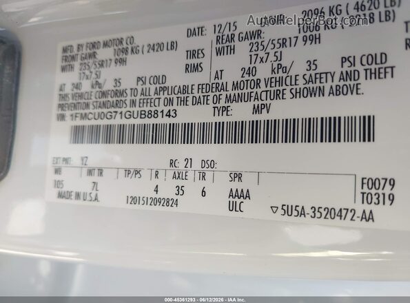 1FMCU0G71GUB88143 2016 FORD ESCAPE White Engine compartment view