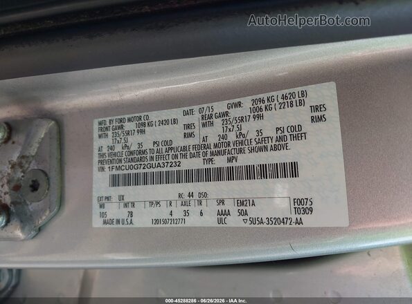 1FMCU0G72GUA37232 2016 FORD ESCAPE Silver Widok komory silnika