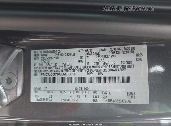 1FMCU0G79GUA66825 2016 FORD ESCAPE Gray Շարժիչի բաժամունքի տեսք