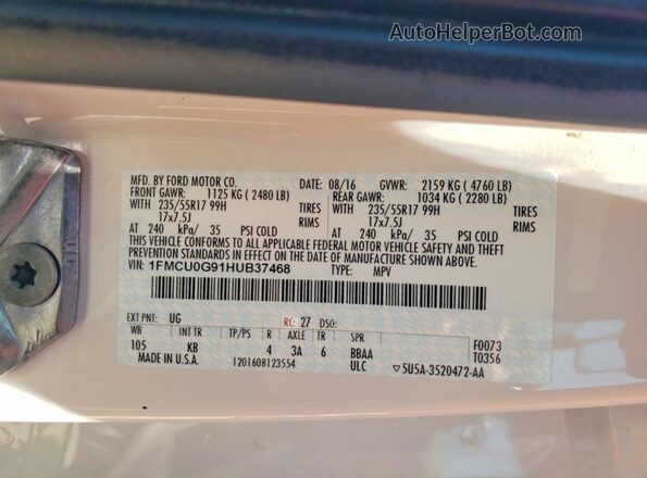 1FMCU0G91HUB37468 2017 FORD ESCAPE White 