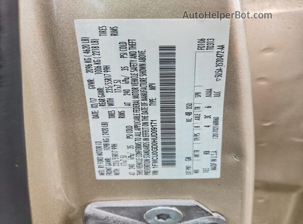 1FMCU0GD0HUD09171 2017 FORD ESCAPE Бежевый Вид наклейки с VIN-кодом