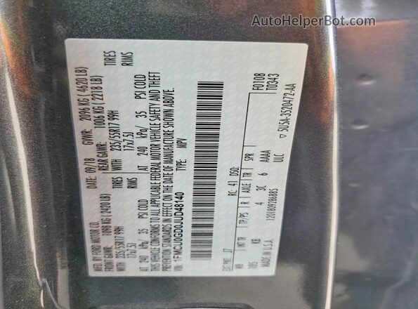1FMCU0GD0JUD48140 2018 FORD ESCAPE Charcoal Вид наклейки з VIN-кодом