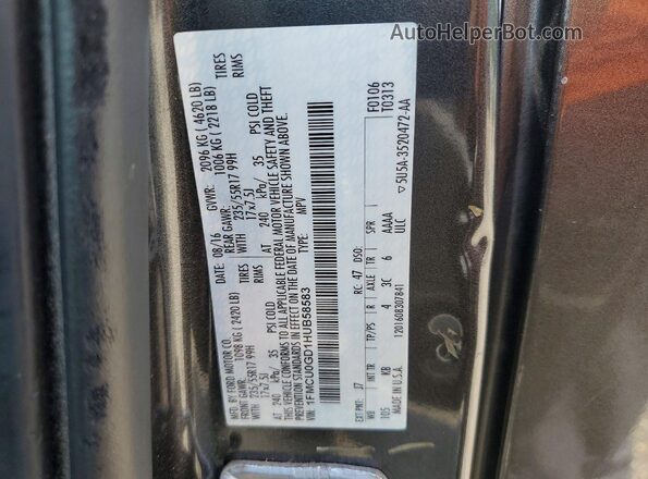 1FMCU0GD1HUB58583 2017 FORD ESCAPE Charcoal VIN կոդի պիտակի տեսք
