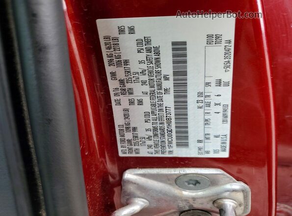 1FMCU0GD1HUB73777 2017 FORD ESCAPE Red VIN sticker view