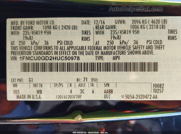 1FMCU0GD2HUC50978 2017 FORD ESCAPE Black 