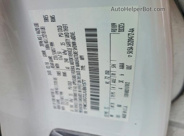 1FMCU0GD2JUB61577 2018 FORD ESCAPE White VIN კოდის სტიკერის ხედი