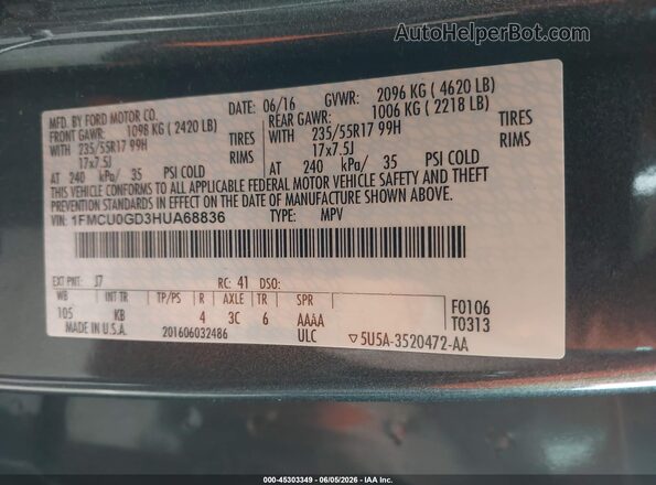 1FMCU0GD3HUA68836 2017 FORD ESCAPE Gray 