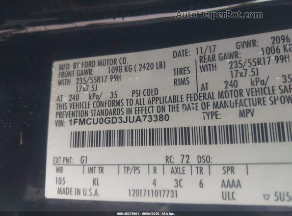 1FMCU0GD3JUA73380 2018 FORD ESCAPE Black Շարժիչի բաժամունքի տեսք