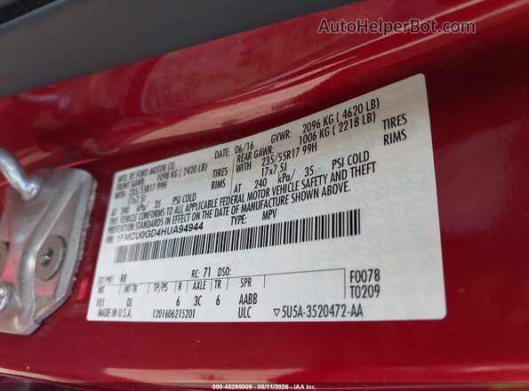 1FMCU0GD4HUA94944 2017 FORD ESCAPE Red 