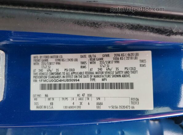 1FMCU0GD4HUB50994 2017 FORD ESCAPE Синий 