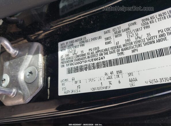 1FMCU0GD5HUE66243 2017 FORD ESCAPE Black Вид підкапотного простору