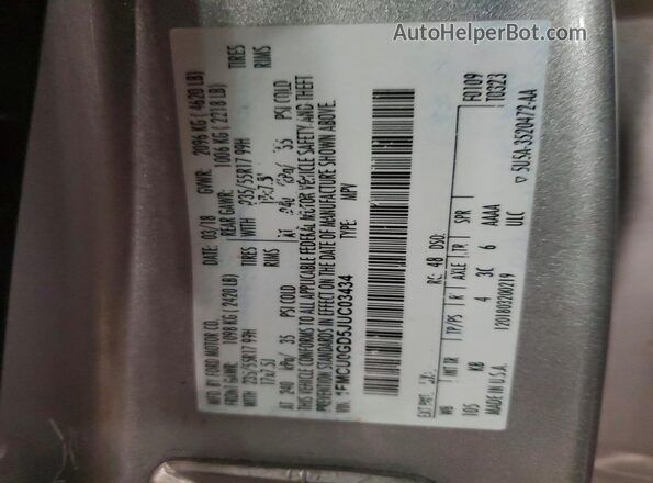 1FMCU0GD5JUC03434 2018 FORD ESCAPE Silver 