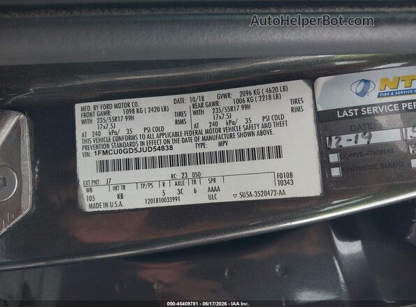 1FMCU0GD5JUD54838 2018 FORD ESCAPE Серый Вид подкапотного пространства