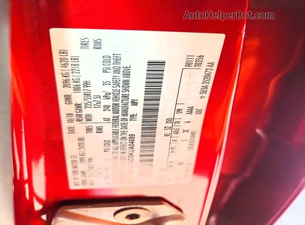 1FMCU0GD5KUA04689 2019 FORD ESCAPE Red Вид наклейки з VIN-кодом